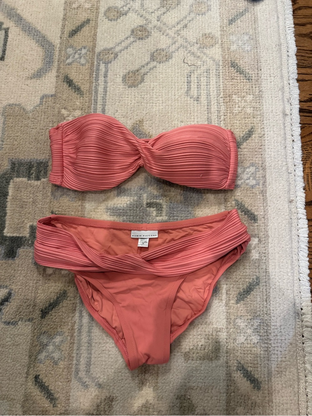 Robin Piccone Coral Pink Textured Bandeau Bikini